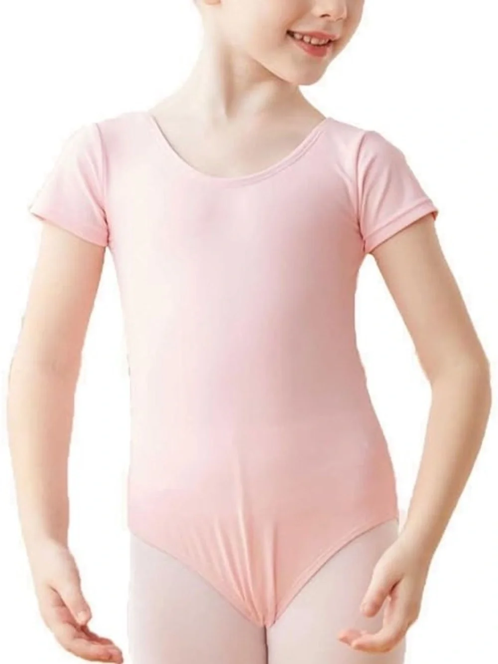 Light Pink Short Sleeve Dance Leotard for Ballet or Gymnastics